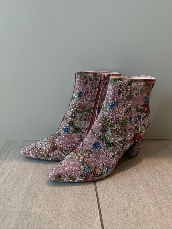 Betsey Johnson Shoes - Betsey Johnson Pink Floral Crystal Embellished Ankle Boots